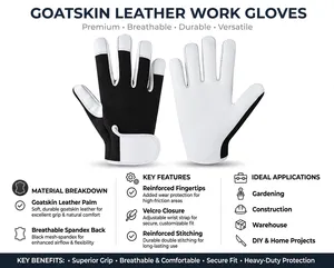 White Leather Wrist-Length Full <b>Finger</b> Safety Grip <b>Gloves</b> with Textured Palm Mechanic Utility for Assembly Four Seasons Use - Product Image 4