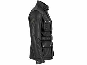Chaqueta de Motocicleta de Cuero Genuino para Hombre, con Cinturón, Impermeable, Resistente al Viento, con Cierre y Bolsillos Delanteros - Product Image 2
