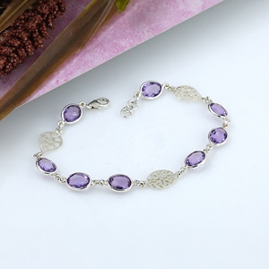<b>Amethyst</b> Gemstone Designer 925 Sterling Silver Link <b>Bracelet</b> for Women Oval Cut Purple Crystal Floral Charm <b>Bracelet</b> - Product Image 6