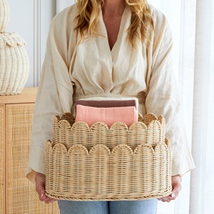 Cute scalloped rattan <b>basket</b> children room <b>storage</b> accessory natural kid <b>toy</b> organizer <b>baskets</b> - Product Image 3