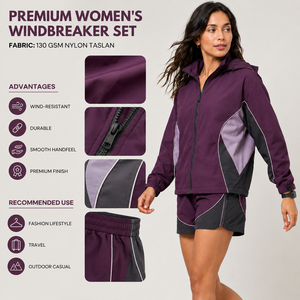 Conjunto de 2 Piezas de Chaqueta Cortavientos Impermeable para Mujer, Diseño Personalizado OEM, Tejido Técnico, Ropa Deportiva para Exteriores, Fabricante OEM - Product Image 3