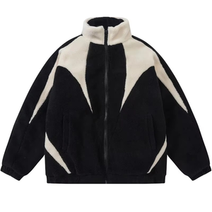 Custom Two Tone Sherpa Fleece Breathable Stand Collar Jacket Men <b>Women</b> Oversized Full Zip Winter Warm <b>Teddy</b> Coat OEM ODM - Product Image 1