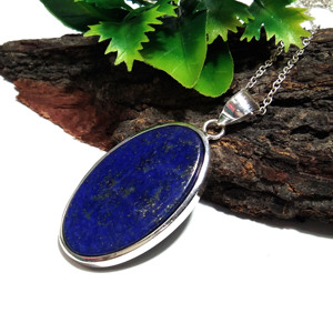 Collier pendentif en lapis-lazuli naturel, pierre ovale bleue sertie en argent sterling 925, style bohème fait main, troisième partie - Product Image 2