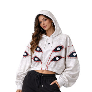 Sweat à capuche court tendance 2026 pour femme, imprimé graphique personnalisé, 100 % coton molletonné, coupe oversize, épaules tombantes, style streetwear - Product Image 3