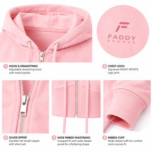Wholesale Women Custom Logo Pink Zip Up <b>Cropped</b> Hoodie Slim Fit Long Sleeve Sweatshirt Athletic Gym Fitness Streetwear Crop <b>Top</b> - Product Image 4
