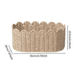 Nouveauté : Panier de rangement ovale en jonc de mer naturel tressé à la main, bord festonné, idéal pour la décoration de la maison et de la table - Product Image 2