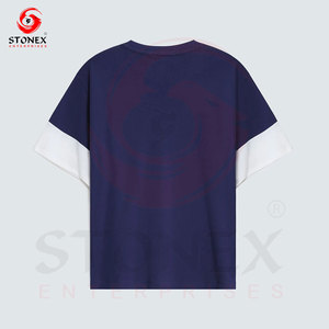 เสื้อยืดคอกลมผู้ชายทรงโอเวอร์ไซส์ สีบล็อกตัดต่อ ผ้าฝ้าย 100% สไตล์ลำลอง สตรีทแวร์ รับผลิตแบบ OEM ODM - Product Image 2
