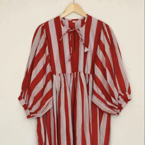 Robe midi en coton à rayures imprimées à la main |   Vêtements de style bohème - Product Image 1