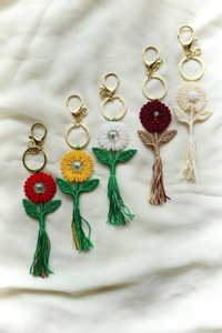 <b>Flower</b> Shape Colorful Macrame Key Organizer Handmade Boho Style Decorative Key Holder for School And College Backpack Accessory - Product Image 1