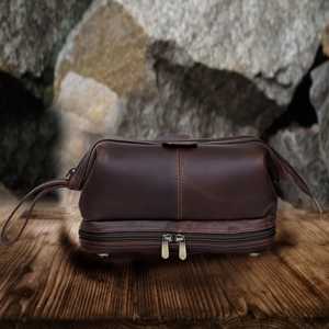 Neceser de Viaje Vintage de Cuero Genuino Espacioso y Personalizado, Kit de Aseo para Hombre, Estuche Impermeable para Cosméticos y Artículos de Afeitado LYG-0209 - Product Image 3