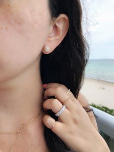 ต่างหูเพชรทรงลูกแพร์ทองคำแท้ 14K ขายส่ง, เพชรแท้ทรงกลมเจียระไนแบบหยดน้ำ, เครื่องประดับทองคำ 18K คุณภาพสูง - Product Image 2