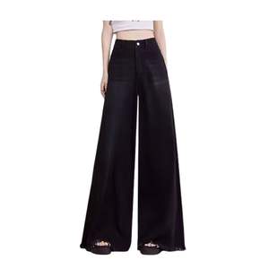 Wholesale Women High Waist Wide Leg <b>Denim</b> <b>Jeans</b> Custom Flare Style <b>Soft</b> Sand Washed Fashion Pants OEM ODM - Product Image 5