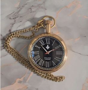 Montre de poche vintage en laiton avec médaillon en verre, chaîne ronde, horloge émaillée faite à la main, cadeau, logo personnalisé - Product Image 1