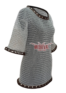 Camisa de Malla de Aluminio Medieval de Media Manga con Anillos de 10mm y Ribete de Cuero, para Disfraz de Caballero Vikingo y Reenactment - Product Image 6