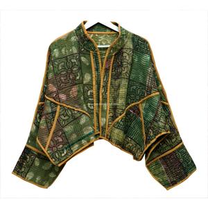 เสื้อแจ็คเก็ตพรีเมียมวินเทจผ้าฝ้ายคันธาสไตล์โบฮีเมียน คอจีน พิมพ์ลายด้วยมือ เป็นมิตรกับสิ่งแวดล้อม ระบายอากาศได้ดี แห้งเร็ว ใส่ได้หลายฤดู - Product Image 1