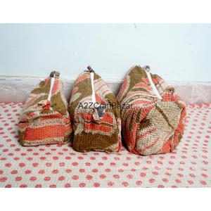 Juego de Bolsas Kantha Acolchadas Hechas a Mano con Borlas y Cremallera, Personalizadas, de Algodón Artesanal, Organizador de Cosméticos de Viaje, Colores Variados - Product Image 2