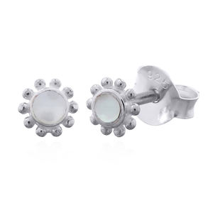 Radiant Sterling <b>Silver</b> Bali Flower MOP <b>Stud</b> <b>Earrings</b> - Product Image 2