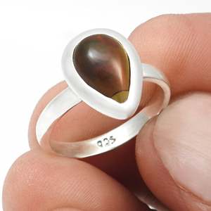 Bague de mariage éternelle en argent sterling 925 au design bohème classique, sertie d'une pierre précieuse opale noire taille poire, pour tous. - Product Image 2
