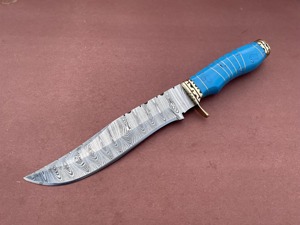 Couteau de chasse Viking Art de qualité industrielle, en acier Damas sur mesure, lame fixe ultra-affûtée de 15 pouces, manche en résine et bois, étui en cuir - Product Image 2