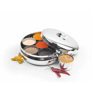 Premium Round Iron Spice Organizer <b>Box</b> with Floral Engraved Lid for Kitchen Seasoning Storage Traditional Iron Masala Dabba - Product Image 2