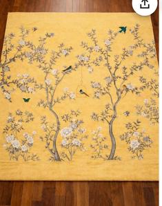 Tapis d'appoint abstrait tufté à la main, motif oiseaux jaunes et fleurs, style Japandi, rectangulaire, en laine lavable, à poils moyens et fins, pour salon - Product Image 5