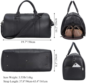 Sac de voyage en cuir PU noir, robuste, pour bagages à main - Product Image 4