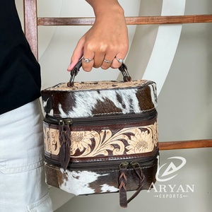 Étui à bijoux en cuir de vachette véritable fait main avec fermeture éclair, élégant, portable, boîte de rangement pour bijoux de voyage - Product Image 1