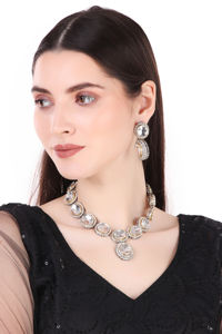 ชุดเครื่องประดับอัลลอยด์ชุบเงินวินเทจสำหรับผู้หญิง ชุดสำหรับงานหมั้น งานครบรอบ งานแต่งงาน งานเลี้ยงเจ้าสาว สร้อยคอ ต่างหู - Product Image 3