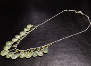 Collier Pendentif Goutte d'Eau en Prehnite Naturelle, Argent Sterling 925, Fait Main, Facetté, Style Bohème, Troisième Qualité Fine - Product Image 2