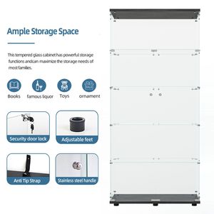 Vetrina Espositiva Paipai Lights & Locks con Fondo Regolabile in Vetro Temperato per Conservazione Liquori e Documenti con Funzionalità Premium - Product Image 5
