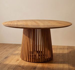 Woodgrad Living Designer Kura Dining <b>Table</b> Modern Durable Teak Wood Construction Artistic Slatted Detail for Upscale Spaces - Product Image 4
