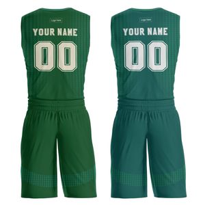 Custom Sublimated Basketball Uniform Set Green Mesh V-Neck Sleeveless Jersey with Elastic Waist Shorts Team Name Print 00 - Product Image 2