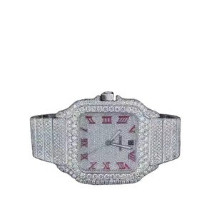 Vente en gros Montre de luxe VVS Moissanite Bracelet carré en acier inoxydable Montre Hip Hop Montre style glacé Quantité disponible en vrac - Product Image 1