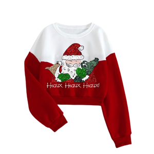 Sudadera navideña con lentejuelas estilo cajun para mujer, cuello redondo, manga larga, estampado brillante en blanco y rojo, sudadera transpirable de invierno - Product Image 3