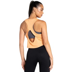 Women's Orange Sleeveless Crop <b>Top</b> O-Neck Knitted Spandex Polyester Quick Dry Sporty Fit Spring Summer Wear - Product Image 2