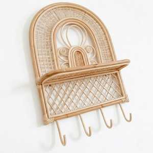 Beautiful Bohemian Rattan Kids <b>Wall</b> Shelf Kids Room Arch Design Clothes Hanger Holder Storage Display Rack Wholesale - Product Image 1