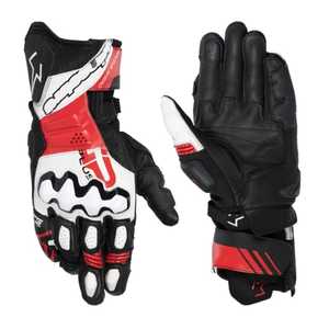 Alpinest High Quality Leather Full Finger <b>Gloves</b> Black White <b>Red</b> Yellow Cycling Men Summer Breathable Hook Loop Closure - Product Image 2