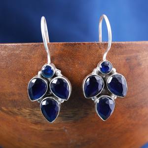 Pendientes Étnicos Bohemios de Moda con Circonita Azul al por Mayor |   Pendientes Pequeños Hechos a Mano con Baño de Plata Estilo Tribal Antiguo al por Mayor - Product Image 4