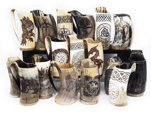 Jarra de Cerveza Hecha a Mano de Cuerno con Inserto de Vidrio – Taza Medieval Vikinga para Beber, Logotipo Personalizado Disponible - Product Image 4
