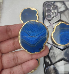 Support de téléphone en cristal de pierre naturelle sculptée Blue Onyx Gemstone Small Coaster Slice Halloween New Year for Pop Mobile Holder Pocket - Product Image 2