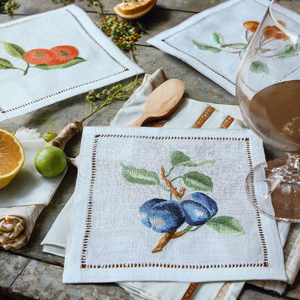 Servilletas de Lino para Cócteles con Diseño de Frutas de Huerto |   Servilletas de Mesa Reutilizables Ecológicas de Lino 100% Natural Premium - Product Image 4
