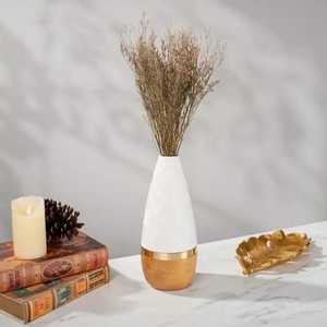 Nordic Modern White <b>Ceramic</b> Vase with Gold Metal <b>Ring</b> and Wood Base Decorative Geometry Bud Vase for Wedding Table Decoration - Product Image 1