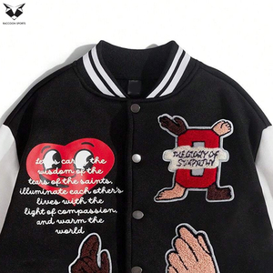 Chaquetas Varsity de Béisbol para Hombre, Ecológicas, de Tacto Suave, con Rayas de Colores, Estampado con Eslogan, para Primavera y Otoño, Estilo Universitario - Product Image 4