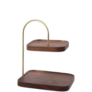 Two Tier Wooden Cake Stand Hexagon Shape Handmade With Handle For Display - Product Image 4