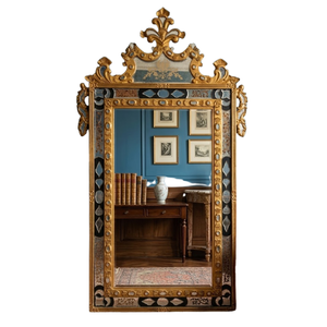 Espejo de Pared Barroco Veneciano de Lujo de 60x36 Pulgadas con Corona Ornamentada y Marco con Incrustaciones de Oro Antiguo |   Espejo Vintage para Decoración del Hogar - Product Image 1