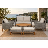 Ensemble de canapé d'extérieur contemporain en rotin imperméable avec coussins, table basse, rotin PE résistant aux UV, mobilier de jardin écologique