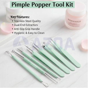 Stainless Steel Acne Removal <b>Tool</b> Set <b>Blackhead</b> and Pimple <b>Extractor</b> Kit Professional Facial Cleansing <b>Tools</b> for Skin Care - Product Image 2