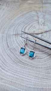 Pendientes de Zafiro Azul Océano, Corte Octogonal, Plata de Ley 925, Chapados en Oro, Regalo de Boda - Product Image 4