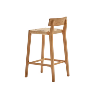 Tabouret de bar en teck massif avec assise en corde tressée, idéal pour les îlots de cuisine, les restaurants, les hôtels, les villas - Product Image 3