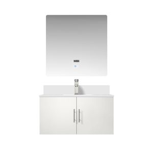 Glossy White 36 In. <b>Bath</b> Vanity with 22 In. Cultured Marble Top and LED <b>Mirror</b> 36 In. Faucet Set 22 In. W X 22 In. D - Product Image 1